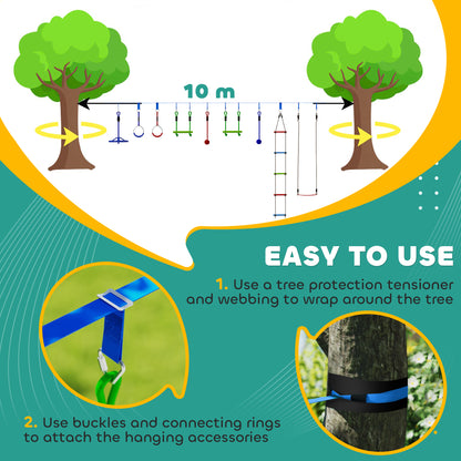 10 Piece Zip Line Kit for Kids, for Outdoor Garden, Multicolour