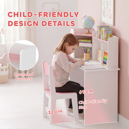 Kids Desk and Chair Set w/ Cabinets for Ages 5-12 Years, Pink