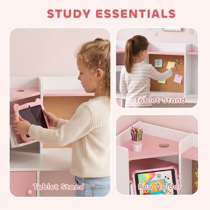 Kids Desk and Chair Set w/ Cabinets for Ages 5-12 Years, Pink