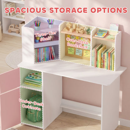 Kids Desk and Chair Set w/ Cabinets for Ages 5-12 Years, Pink