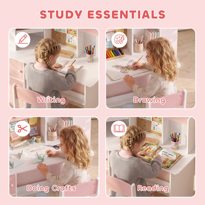 Kids Desk and Chair Set w/ Cabinets for Ages 5-12 Years, Pink