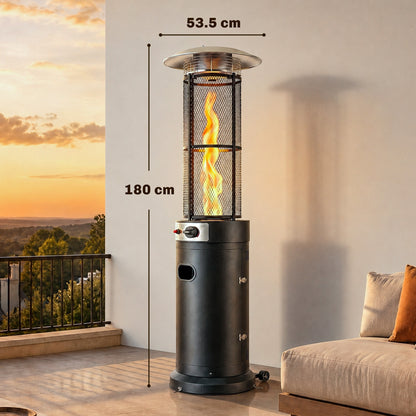 11 KW Freestanding Gas Patio Heater, Adjustable Outdoor Garden Propane Heater with Tip-Over Switch, Wheels, Pulse Ignition, Tank Room with Openable Door, Black
