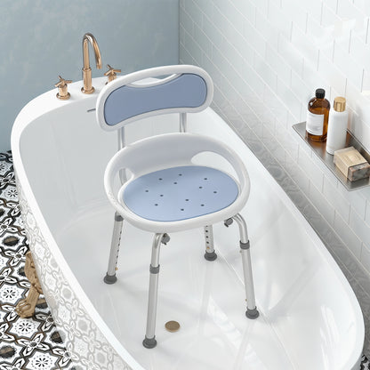 Aluminium Alloy Shower Chair with Back and Enclosed Side Support, Bath Seat with Adjustable Height, Anti-slip Shower Bench for Seniors, Tool-Free Assembly, 136 kg