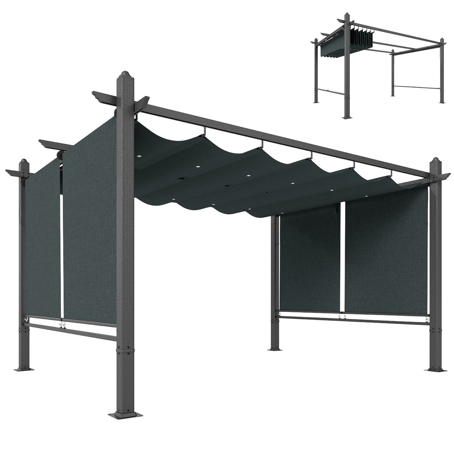 Garden Pergola with Retractable Roof Canopy, Dark Grey
