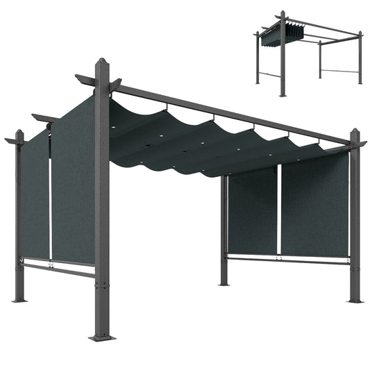 Garden Pergola with Retractable Roof Canopy, Dark Grey