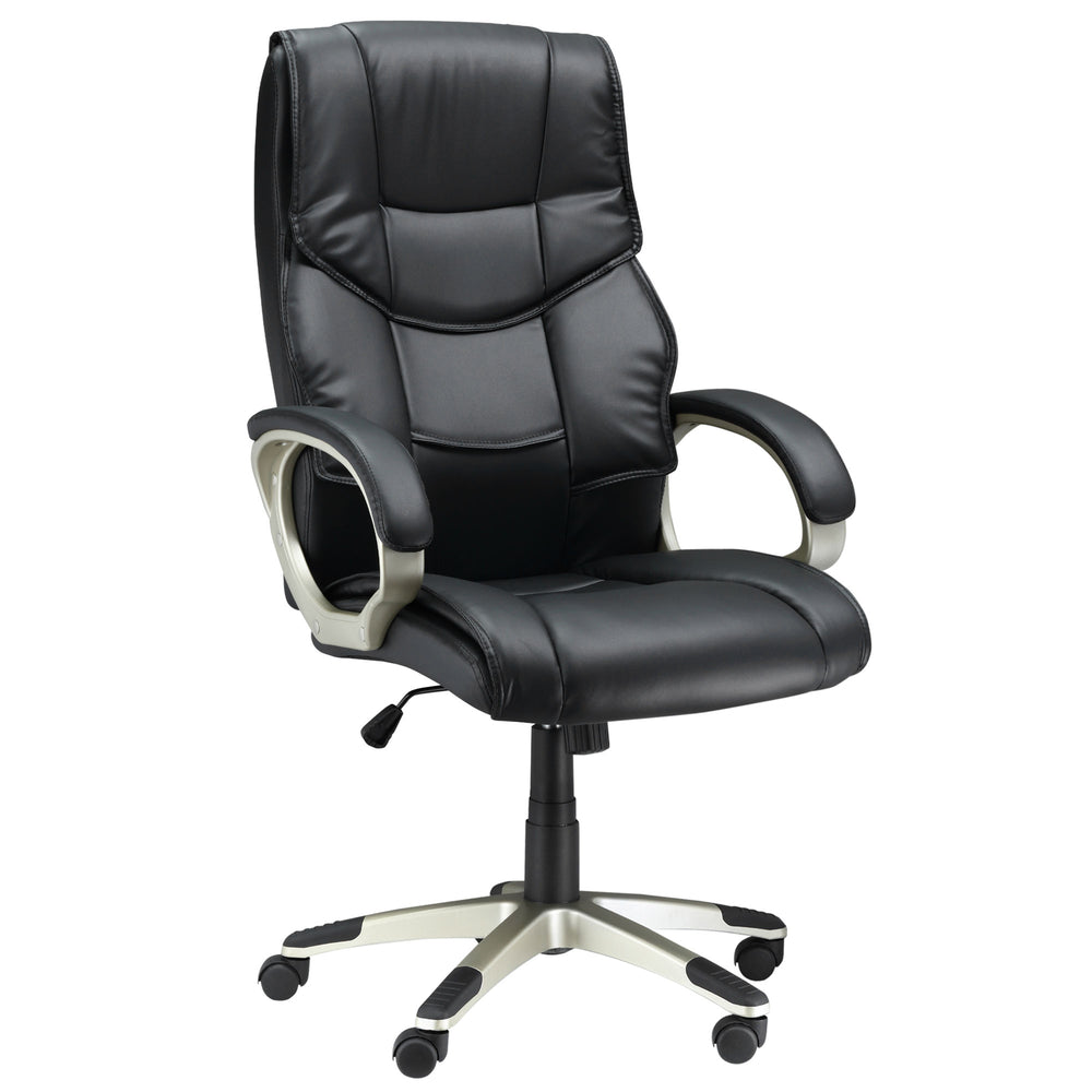 High Back Swivel Chair Computer, Home Office Computer Desk Chair with Faux Leather Adjustable Height Rocking Function Black