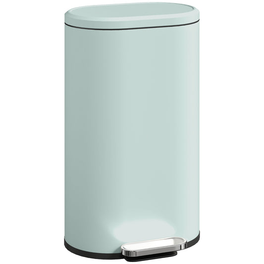 Slim Rectangular Pedal Bin with Soft-Close Lid, 30L Kitchen Bin Green