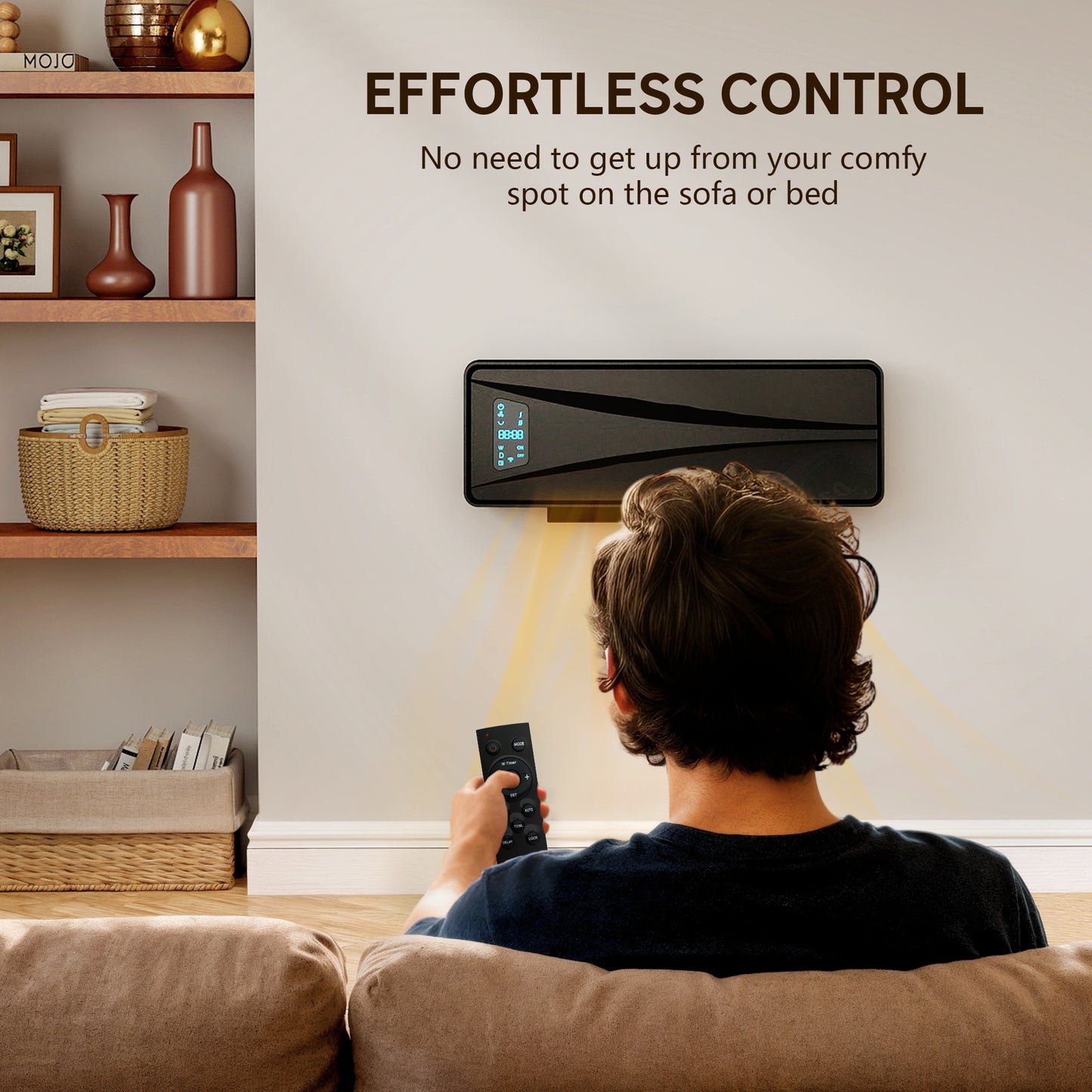 2000W Ceramic Electric Heater with Fan, Wall Heater, Black