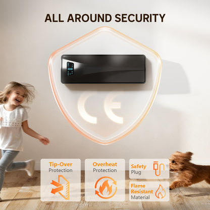 2000W Ceramic Electric Heater with Fan, Wall Heater, Black