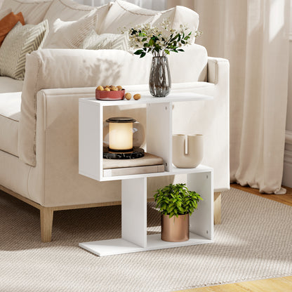 Side Table, Narrow End Table with Storage Shelves, White