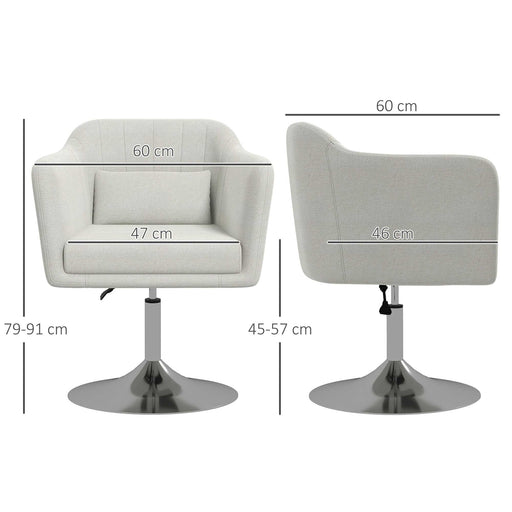 Stylish Retro Linen Swivel Tub Chair Steel Frame Cushion Seat Cream Whit