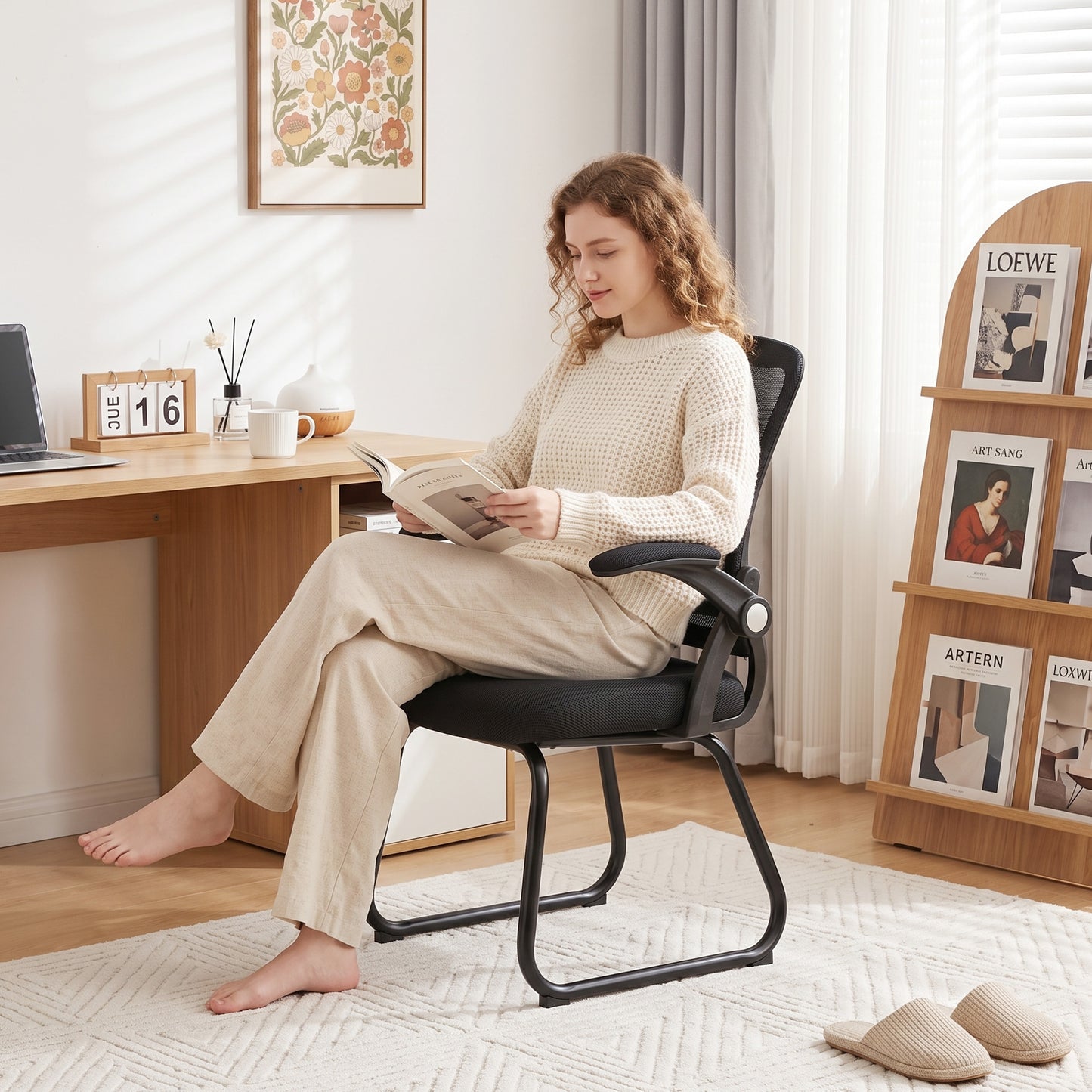 Office Chair with Mesh Backrest and Steel Legs, Black
