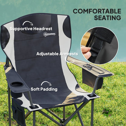 Set of 2 Padded Folding Picnic Chairs with Cooler Bag, Black