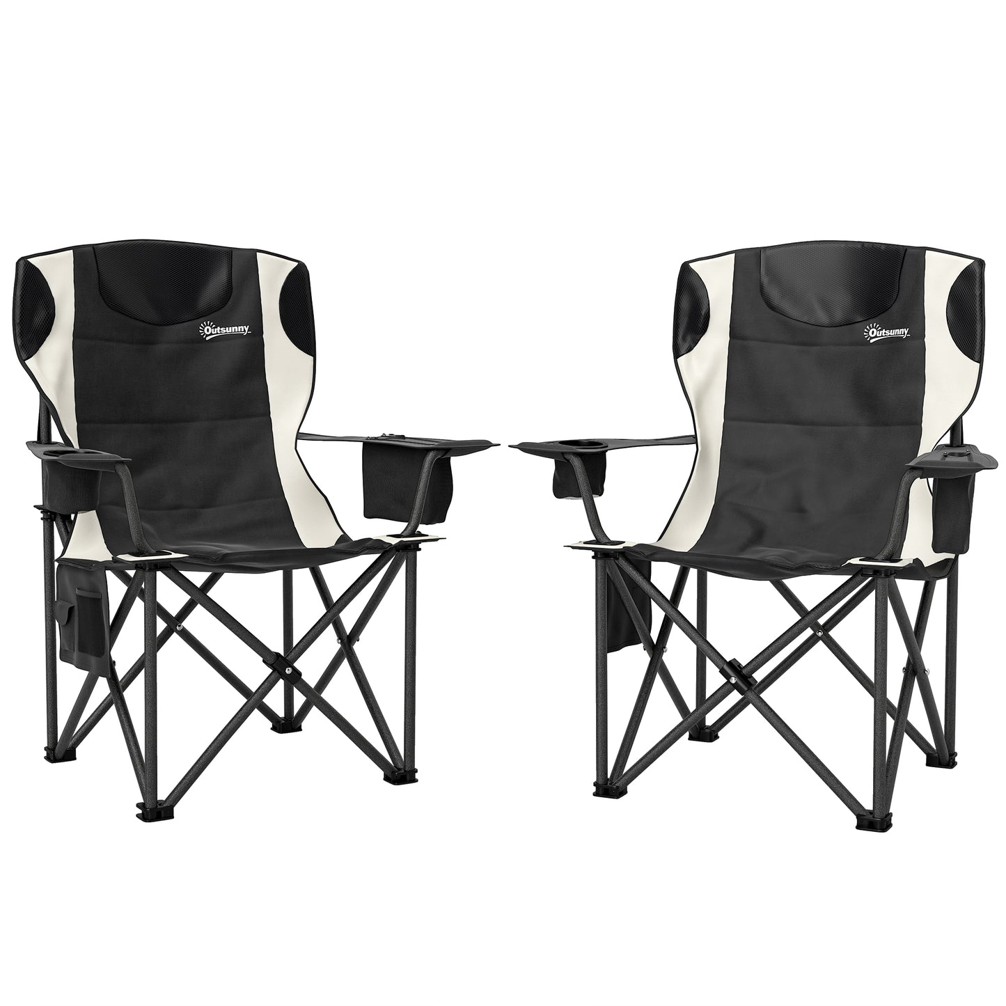 Set of 2 Padded Folding Picnic Chairs with Cooler Bag, Black