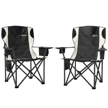 Set of 2 Padded Folding Picnic Chairs with Cooler Bag, Black