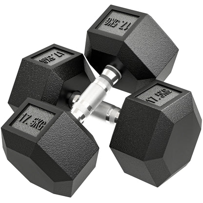 35KG Rubber Hex Dumbbell Portable Hand Weights Home Gym