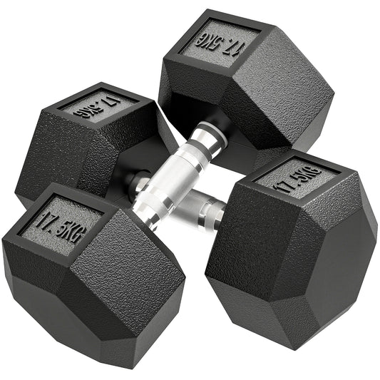 35KG Rubber Hex Dumbbell Portable Hand Weights Home Gym