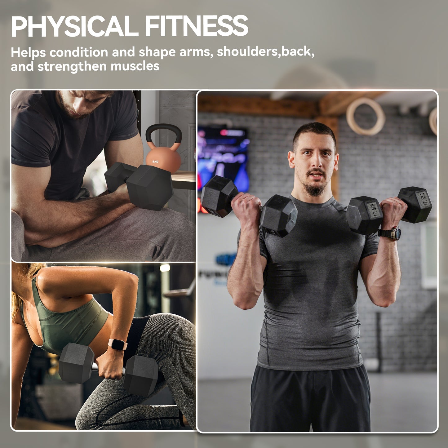 35KG Rubber Hex Dumbbell Portable Hand Weights Home Gym