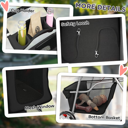 Pet Stroller Carrier Foldable Deluxe Walk Travel Dog, Black