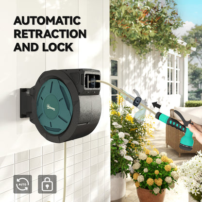 Retractable Hose Reel Wall Mounted with Lock, Black