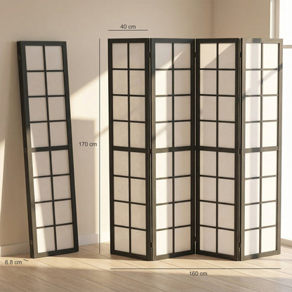 4 Panel Folding Room Divider, Freestanding Privacy Screen, Indoor Room Partition for Living Room, Bedroom and Office, 160 x 170cm, Black