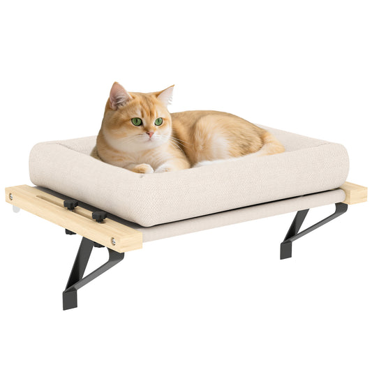 Cat Radiator Bed, Adjustable Hanging Cat Hammock with Solid Wood Frame, Removable and Machine Washable Cushion for Indoor Cats and Kittens, Cream White