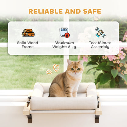 Cat Radiator Bed, Adjustable Hanging Cat Hammock with Solid Wood Frame, Removable and Machine Washable Cushion for Indoor Cats and Kittens, Cream White