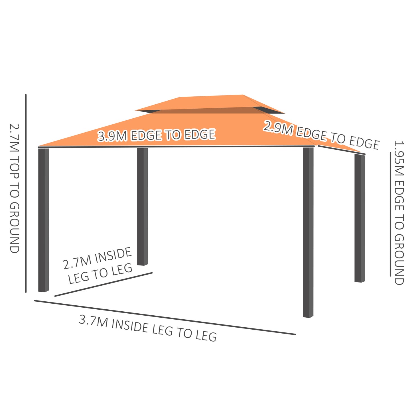 3m x 3.6m Aluminium Gazebo Canopy Patio Marquee Party Tent Orange