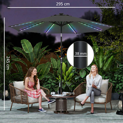 3 m Garden Parasol Umbrella with LED Lights, Patio Umbrella Grey