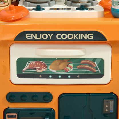AIYAPLAY Toy Kitchen, 77 Pieces Kids Play Kitchen Role Playing Game with Sound and Light, Water Spray, Running Water