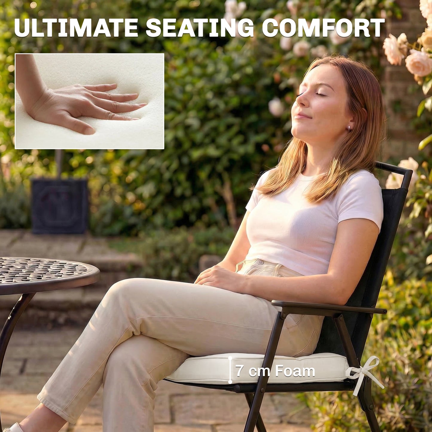Outdoor Chair Seat Cushions Set of 2, Garden Chair Cushions, Cream
