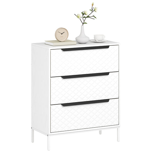 Chest of Drawers, 3 Fabric Drawer Dresser, Aluminium Handles, White