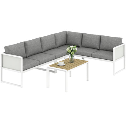 6 Seater Metal Garden Furniture Corner Sofa Set, White