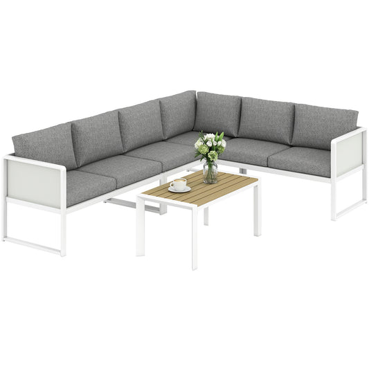 6 Seater Metal Garden Furniture Corner Sofa Set, White