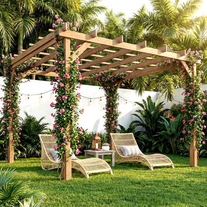 3 x 3 m Wooden Pergola Kit, Garden Gazebo Shelter, Dark Brown