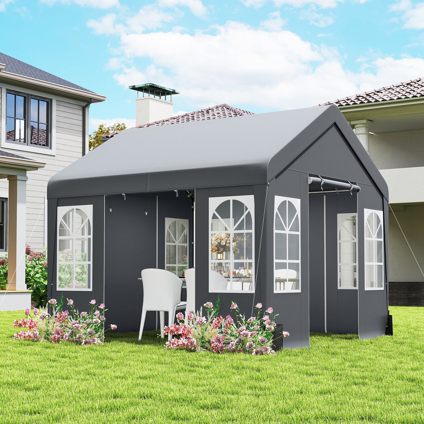 3 x 3 m Party Tent, Outdoor Canopy Tent with Sidewalls, Grey
