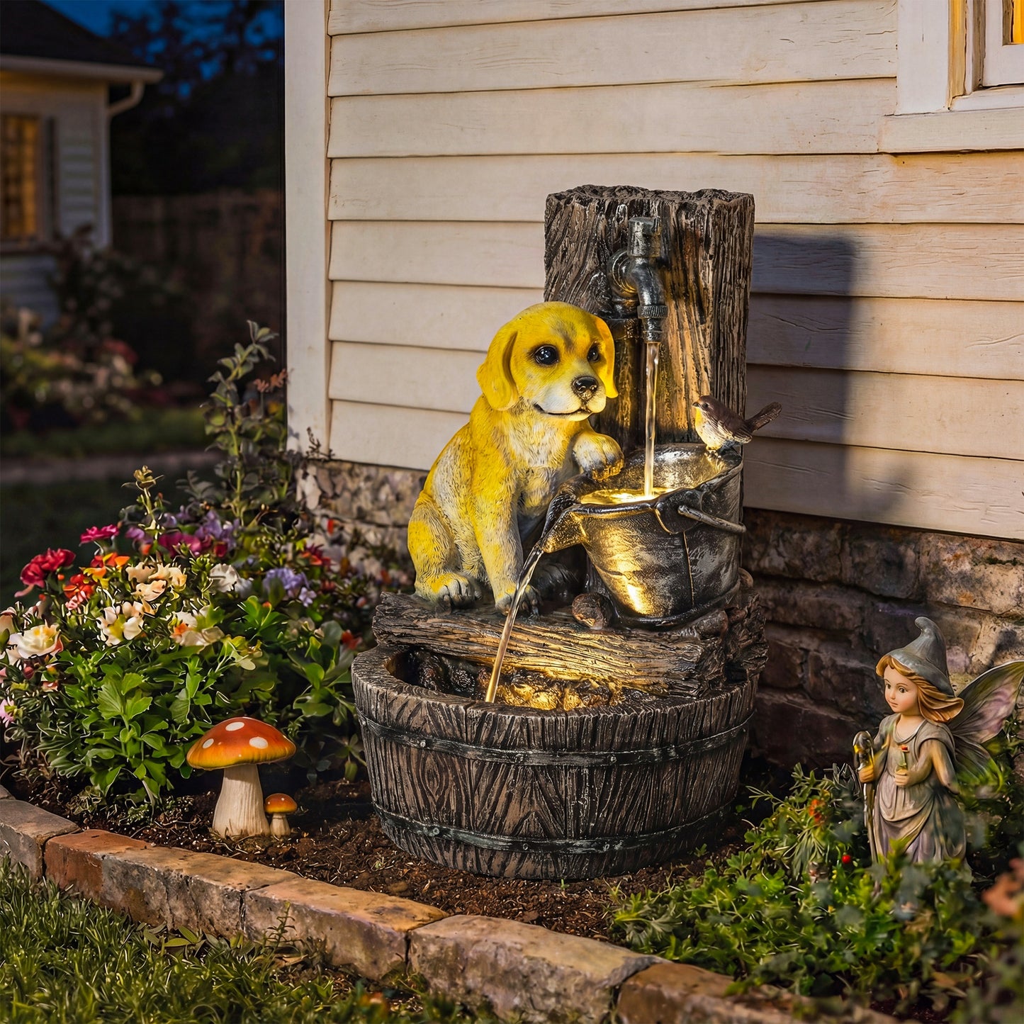 Garden Water Feature, Freestanding Water Fountain with LED Lights