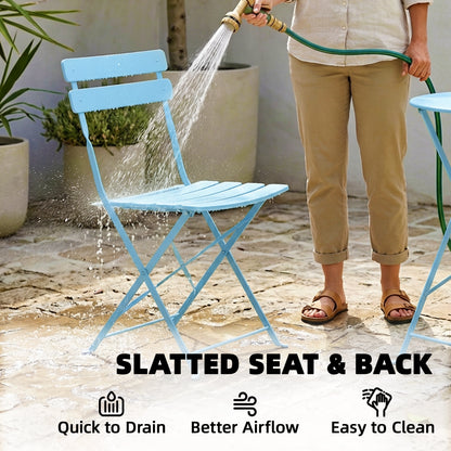 Folding Bistro Set with Round Garden Table and Chairs, Light Blue