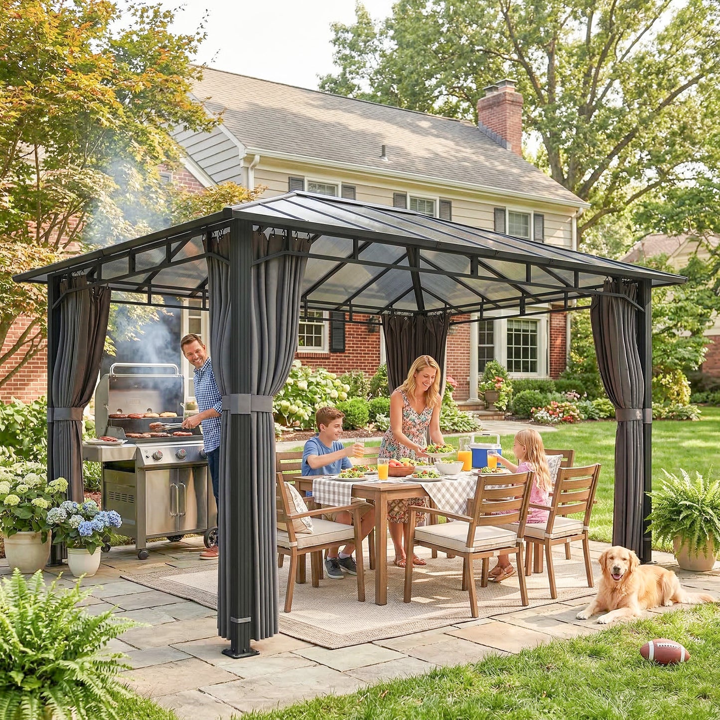 3 x 4 m Hardtop Gazebo with PC Roof, Aluminium Frame, Dark Grey
