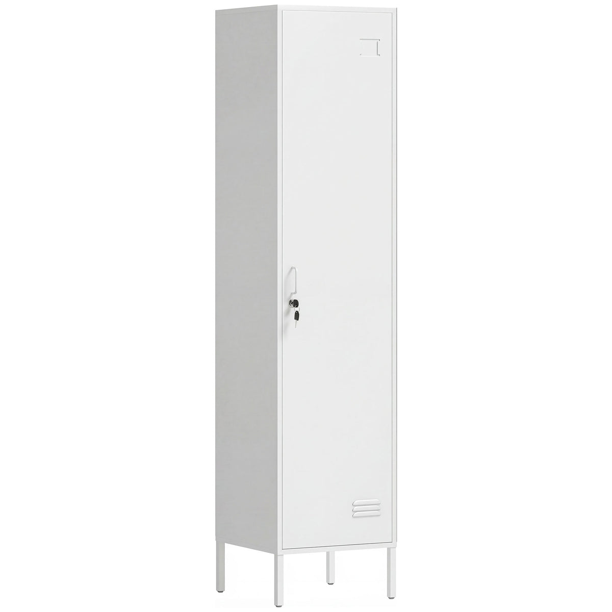 Lockable Steel Storage Locker with Hanging Rail and Shelf - White
