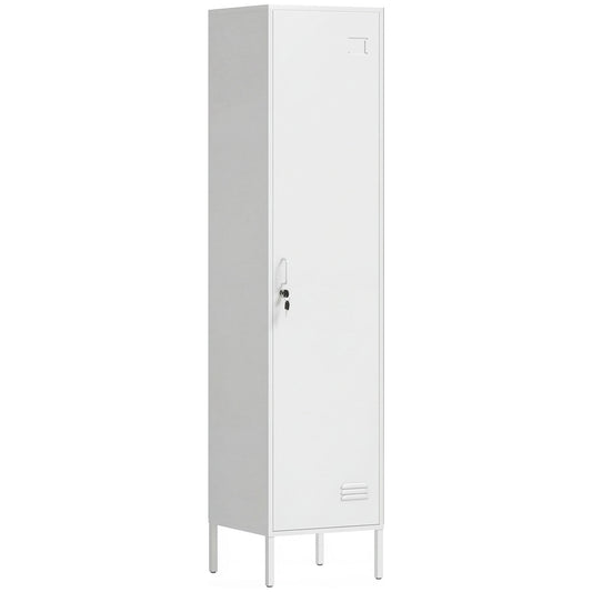 Lockable Steel Storage Locker with Hanging Rail and Shelf - White