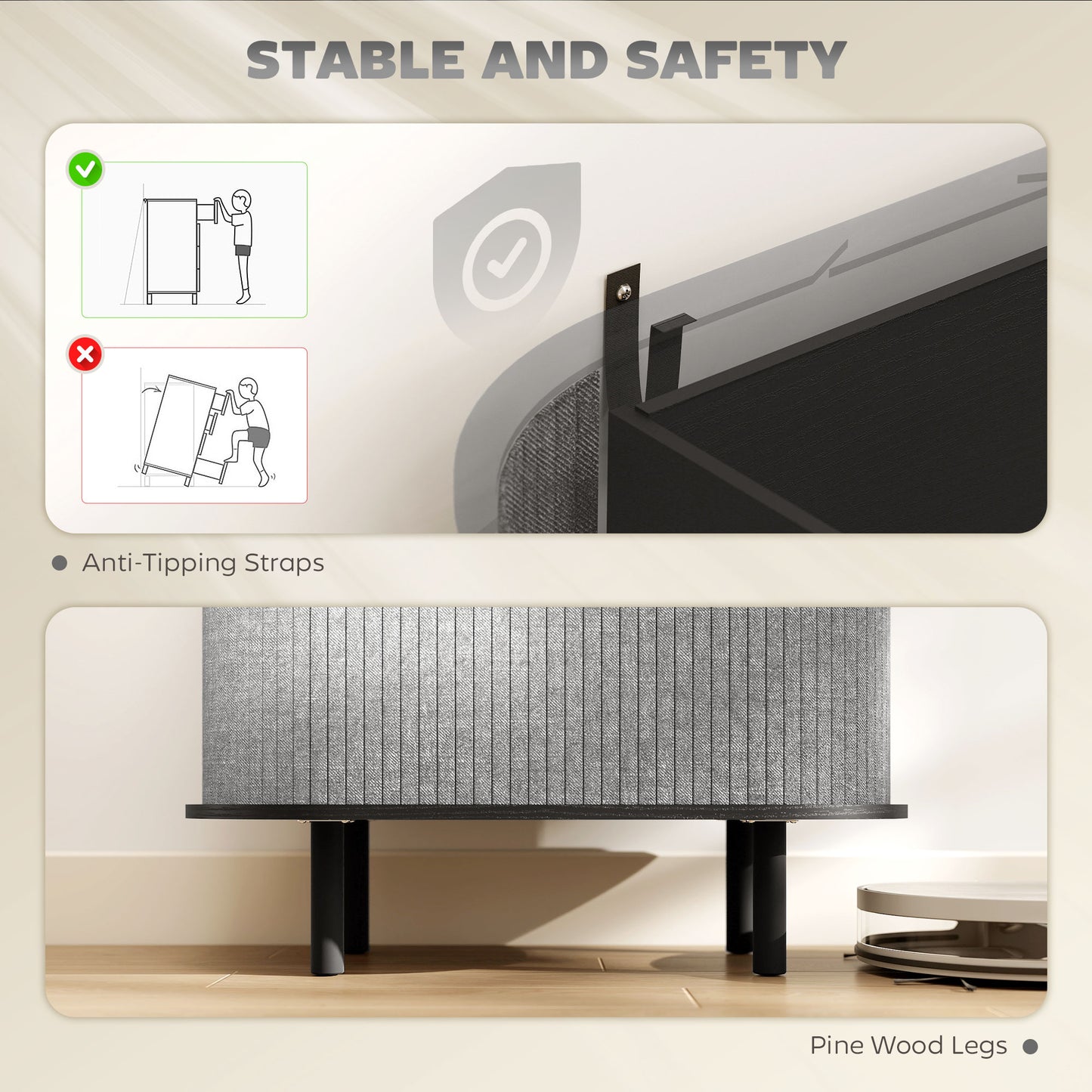 Modern Sideboard with 2 Sliding Doors Tambour Kitchen Cupboard Grey