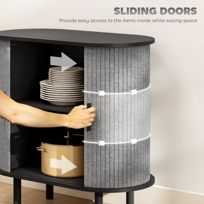 Modern Sideboard with 2 Sliding Doors Tambour Kitchen Cupboard Grey