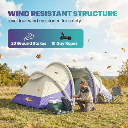 Inflatable Tent 3000mm Waterproof for 4 Person, Purple