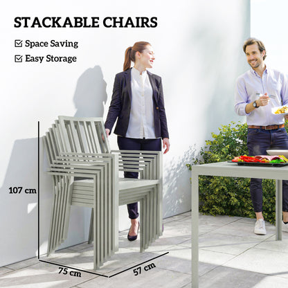 7 Pieces Garden Furniture Set with Stackable Chairs, Light Grey