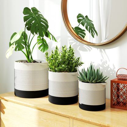 Plant Pots Handwoven Cotton Set of 3 White