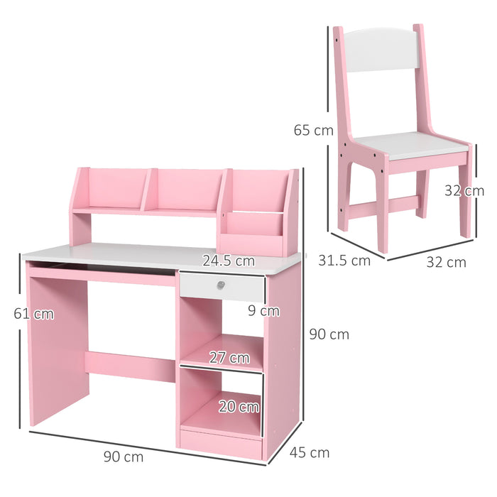 Kids Desk and Chair Set with Storage for 5-8 Years, Pink