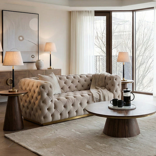 Frankfurt Two seat Sofa  - Taupe with Brass Base