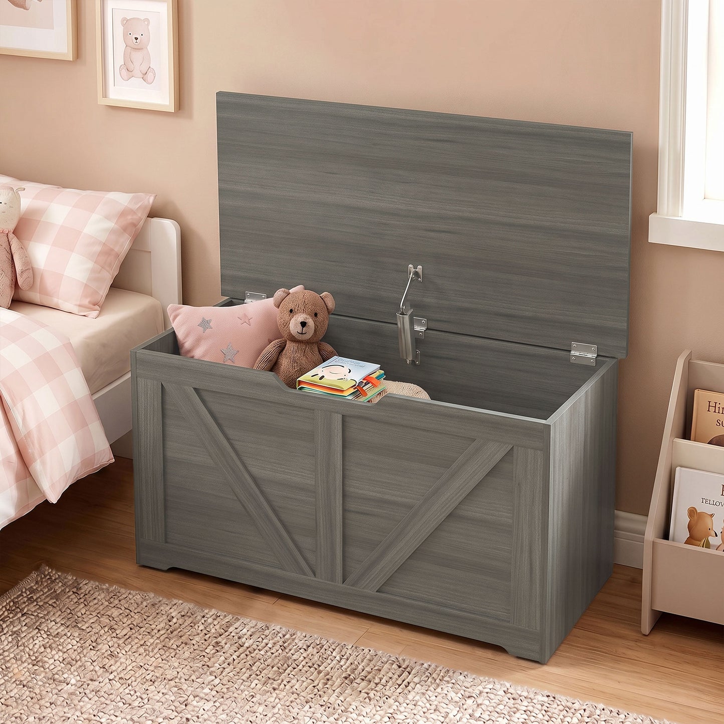 Storage Trunk for Living Room, with Safety Hinge, 80cm, Dark Grey