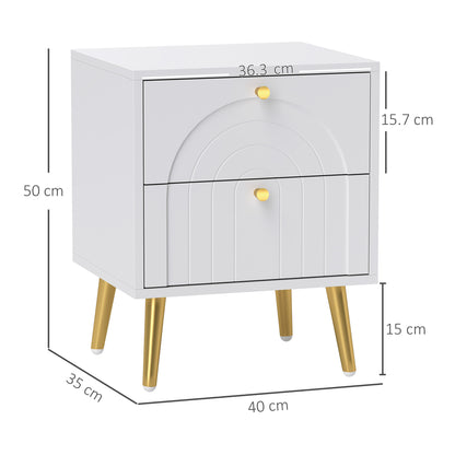 2-Piece Bedside Tables Set with 2 Drawers for Bedroom, White
